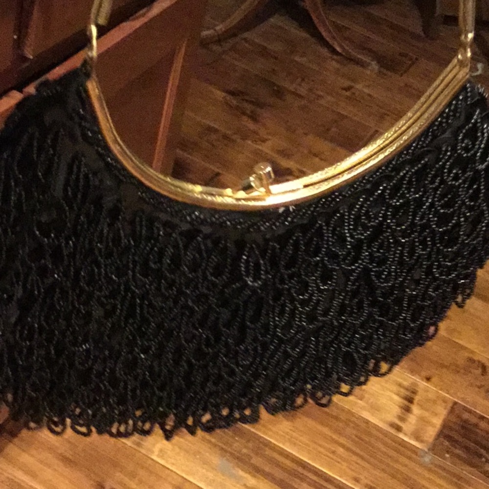 Vintage antique chic purse metal handle fringe Hong Kong Christmas brunch boho - Picture 10 of 10